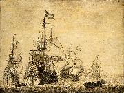 Willem Van de Velde The Younger Seascape with Dutch men-of-war. oil painting artist